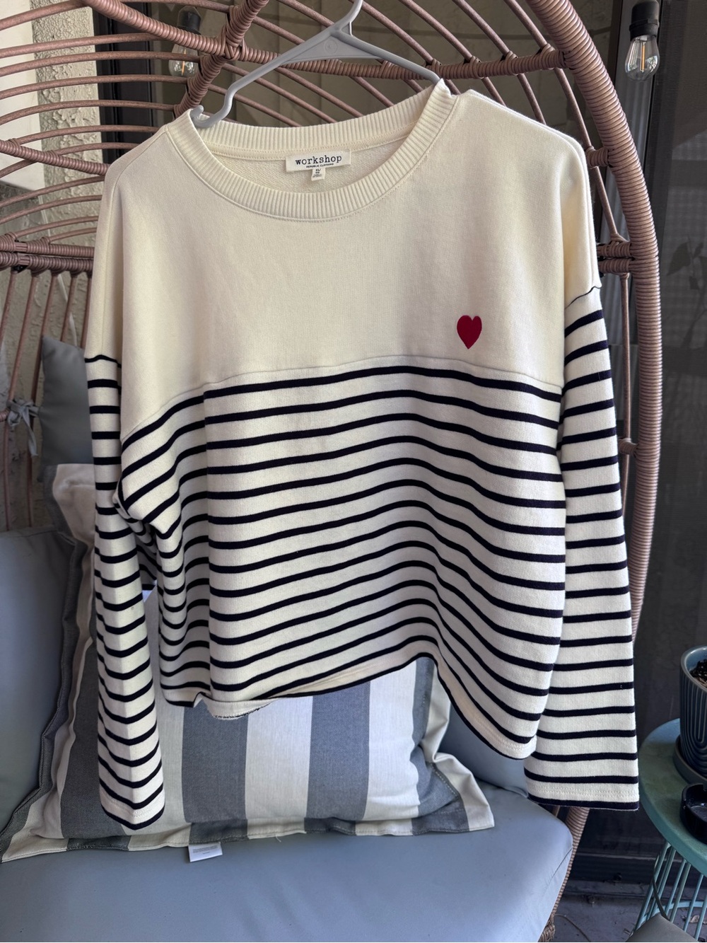 Workshop Republic Navy & White Striped Heart Top - EUC Sz XL